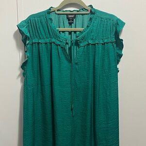 Jones New York Teal Sleeveless Ruffle-Yoke Blouse